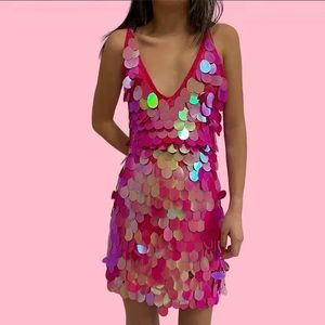 Motel Hot Pink Mini Sequin Disco Dress